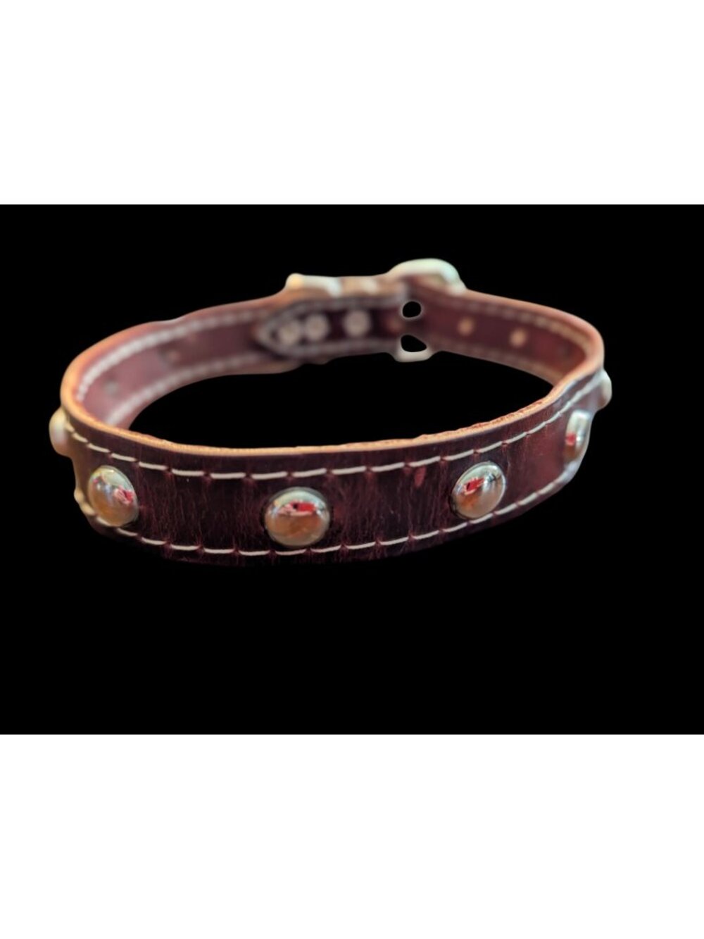 Brown Leather Dog Collar With Studded Design & Adjustable Buckle For Medium Pets